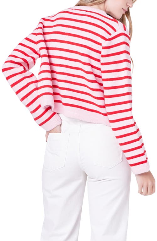 English Factory Knit Striped Sweater Cardigan Pink/red In Pink/red