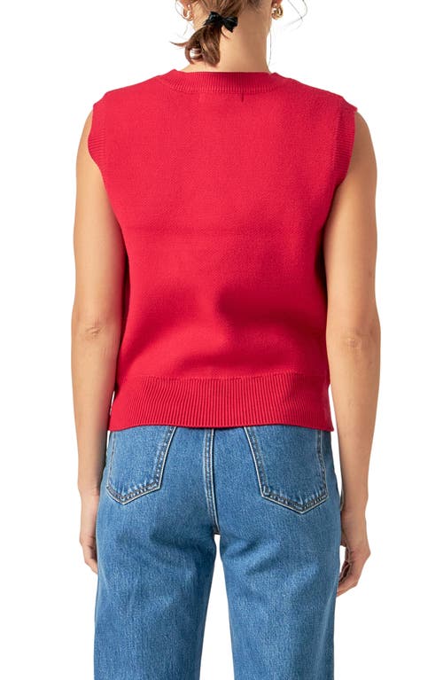 English Factory Rhinestone Detail Teddy Bear Sweater Vest In Cranberry