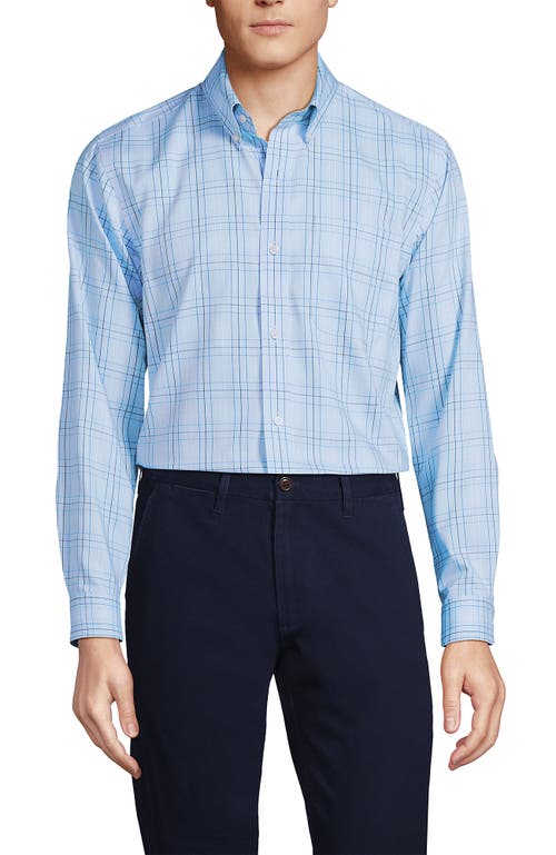 Shop Lands' End Traditional Fit Solid No Iron Supima Pinpoint Buttondown Collar Dress Shirt In Light Blue Brook Plaid