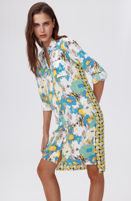 Shop Dvf Diane Von Furstenberg Prita Mixed Print Long Sleeve High-low Shirtdress In Day Dream Floral Bu