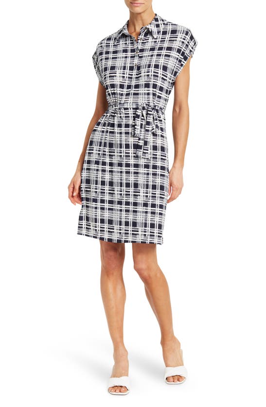 Tommy Hilfiger Short Sleeve Plaid Mini Dress In Sky Captain/ Ivory ...