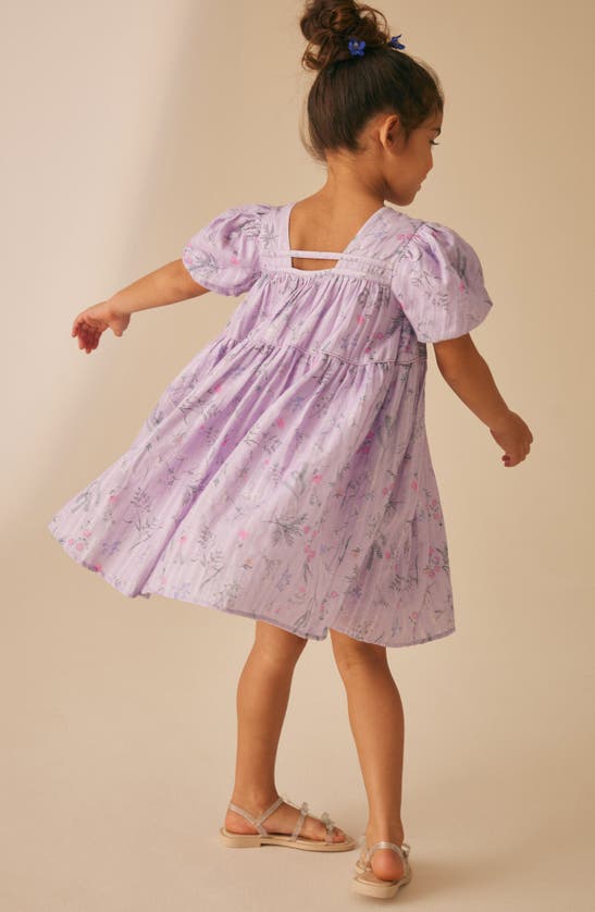 Shop Laura Ashley Kids' Croswell Shimmer Stripe Babydoll Dress In Lilac Floral