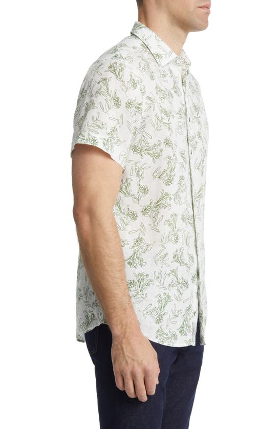 Rodd & Gunn Dryden Bay Floral Short Sleeve Linen Button-up Shirt In Snow