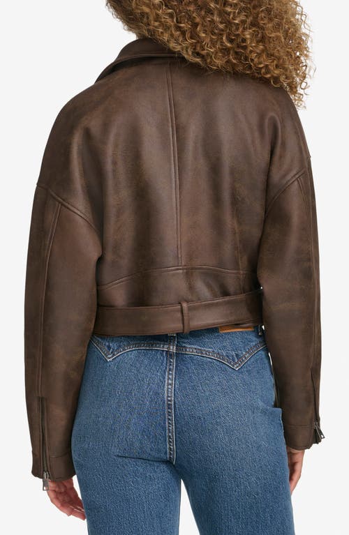 Shop Levi's Relaxed Crop Faux Leather Moto Jacket In Dark Brown