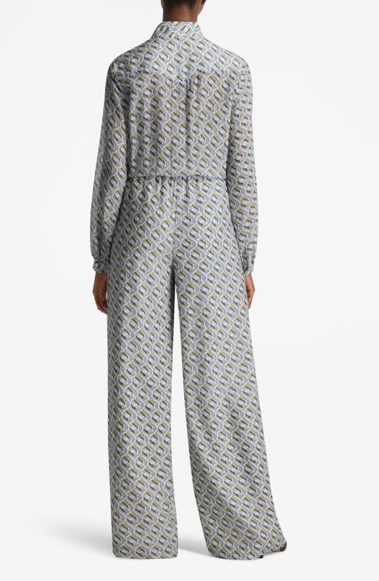 Shop St John St. John Collection Diamond Twist Print Long Sleeve Silk Twill Jumpsuit In Royal Blue Multi