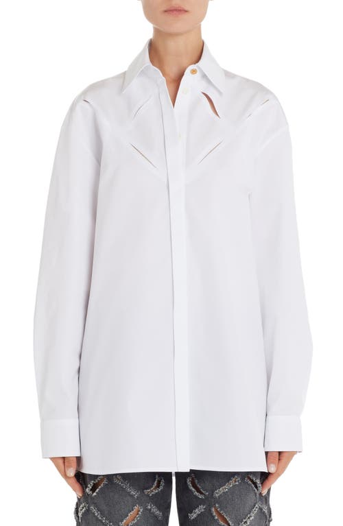 Versace Slash Cutout Cotton Poplin Button-Up Shirt in White