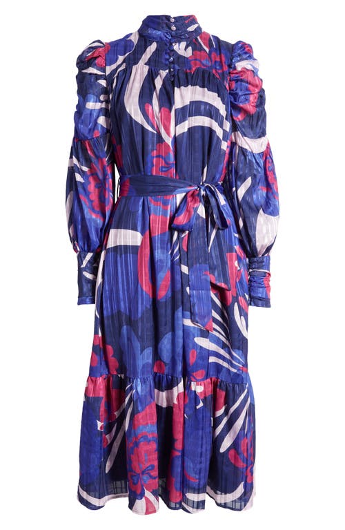 Shop Ciebon Adele Floral Print Long Sleeve Midi Dress In Violet Multi