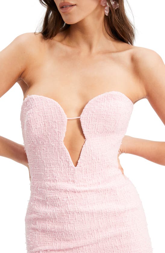 Shop Bardot Eleni Cutout Strapless Tweed Minidress In Soft Pink