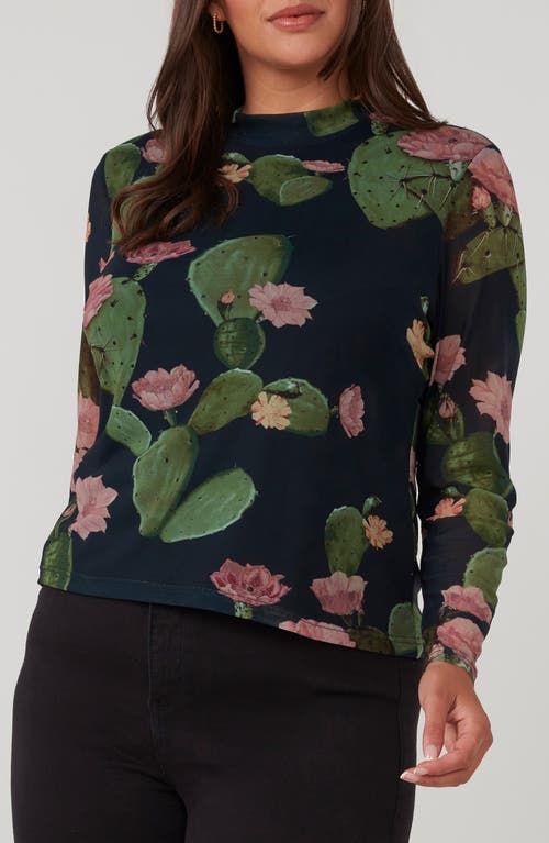 Estelle Mezzanine Cactus Print Mesh Top In Blue Print