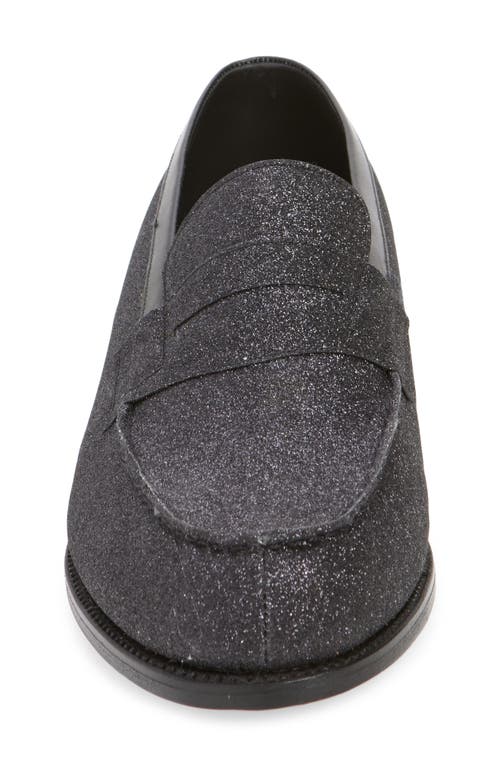 Jm Weston Animation Noel 180 Metallic Glitter Penny Loafer In Black