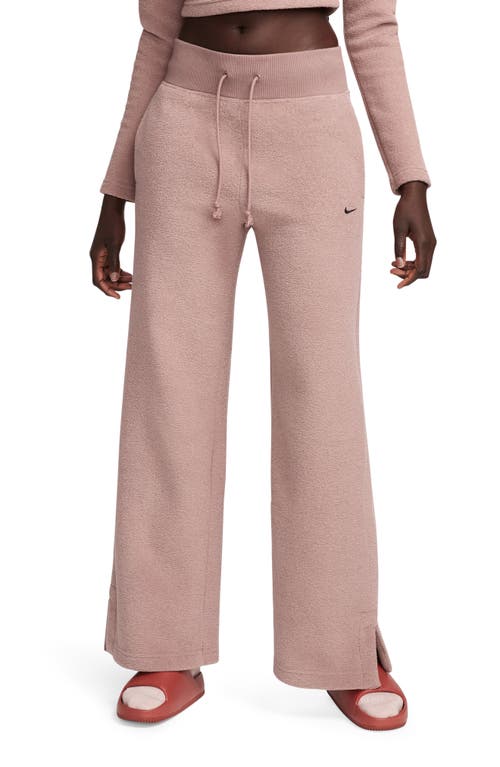 Shop Nike Sportswear Phoenix Plush High Waist Wide Leg Fleece Pants In Smokey Mauve/black