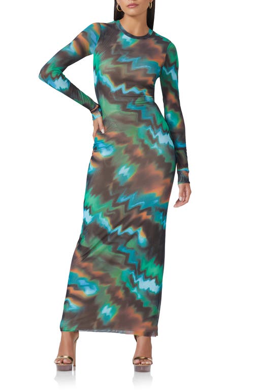 AFRM Didi Long Sleeve Mesh Maxi Dress in Water Wave