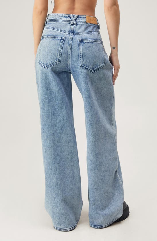 Shop Nasty Gal Embellished Fringe Wide Leg Jeans In Authentic Mid Wash