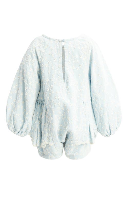 Shop Bardot Junior Kids' Floral Embroidery Cotton Blend Romper In Washed Blue