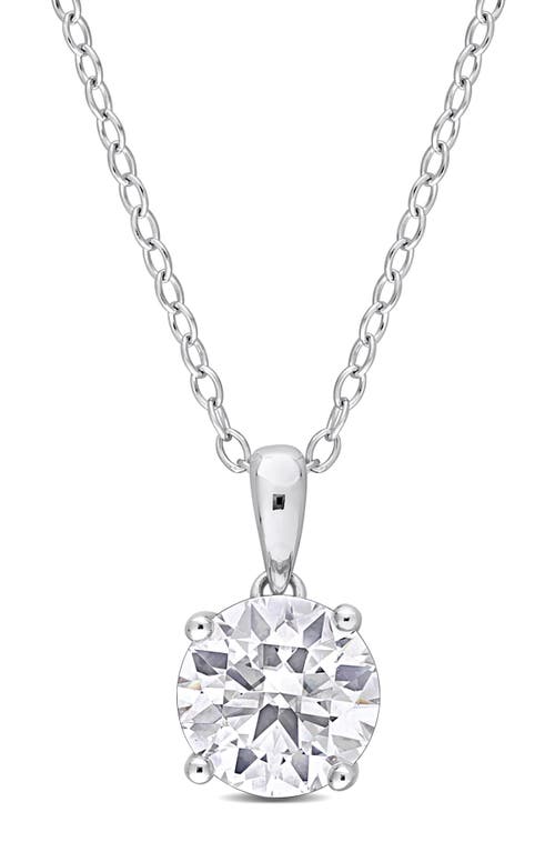 Delmar Sterling Silver Round Lab Created Moissanite Pendant Necklace In Silver