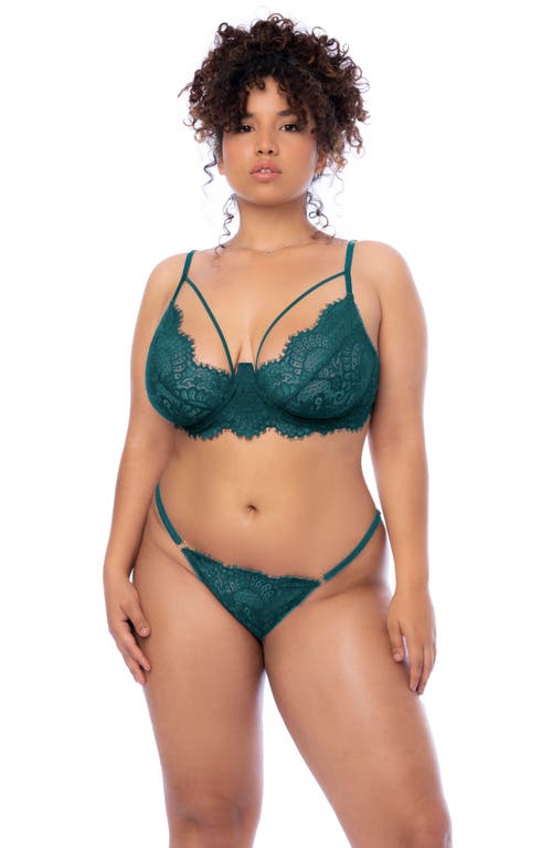 Shop Mapalé Mapale Eyelash Lace Underwire Bra, Thong & Garter Belt Set In Sea Green