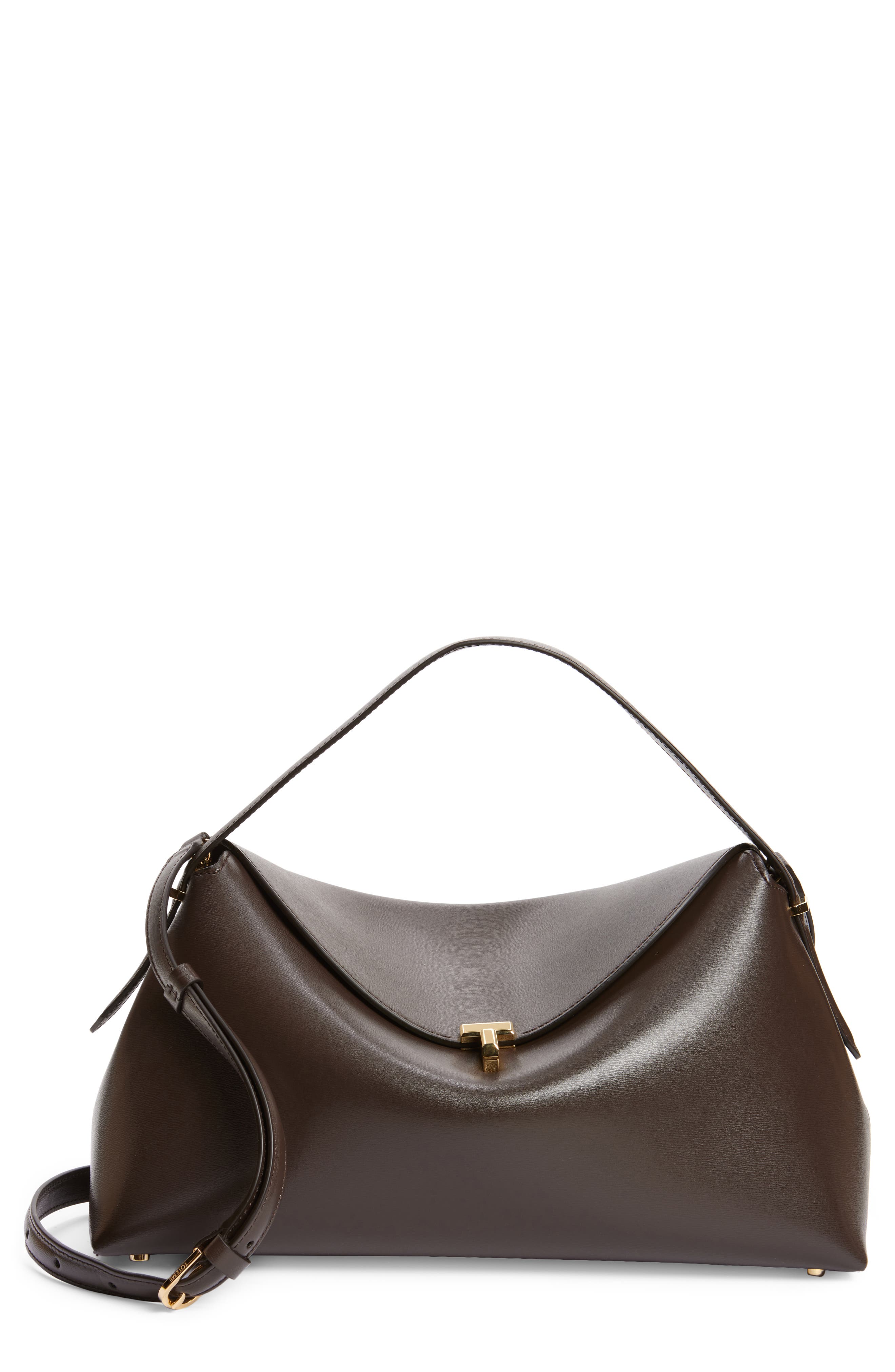 Totême Toteme Leather T-lock Top-handle Bag In Brown
