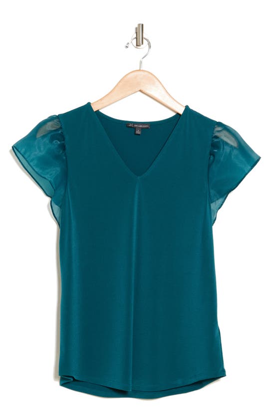 Adrianna Papell Organza Flutter Sleeve Top In Blue
