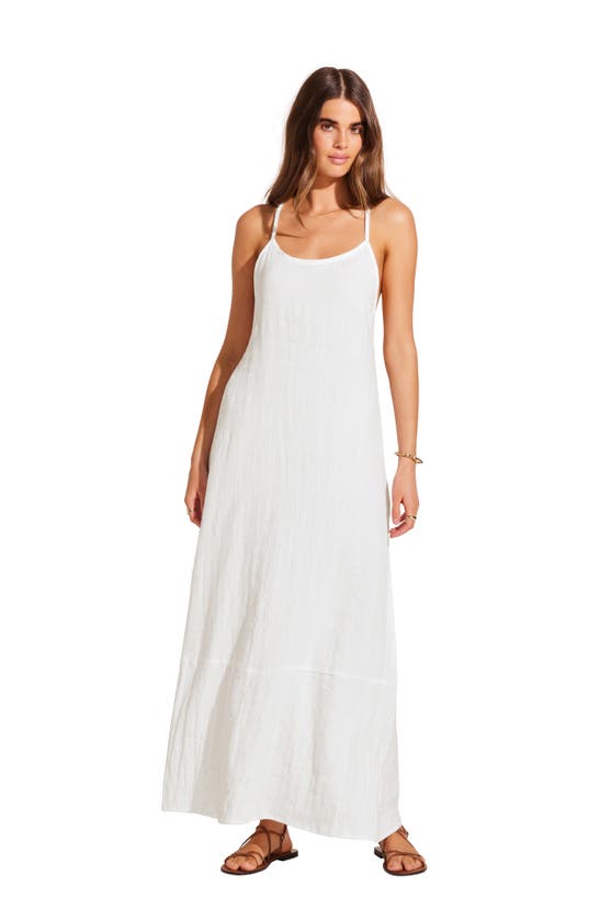 Shop Vitamin A Mari Crinkle Linen & Cotton Cover-up Dress In White Crinkle Linen
