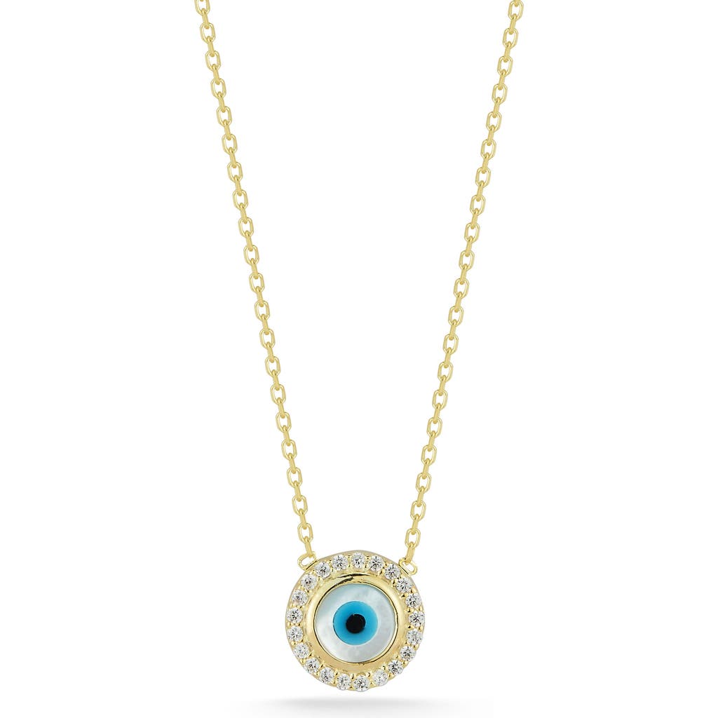 Glaze Jewelry Cubic Zirconia & Mother-of-pearl Evil Eye Pendant Necklace In Gold