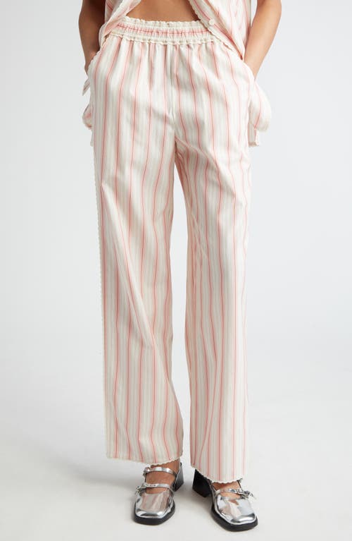 EENK Stripe Lace Trim Pants in Pink Stripe at Nordstrom, Size Large