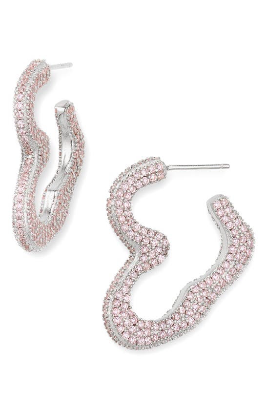 Shop Collina Strada Super Heart Cubic Zirconia Pavé Hoop Earrings In Rose
