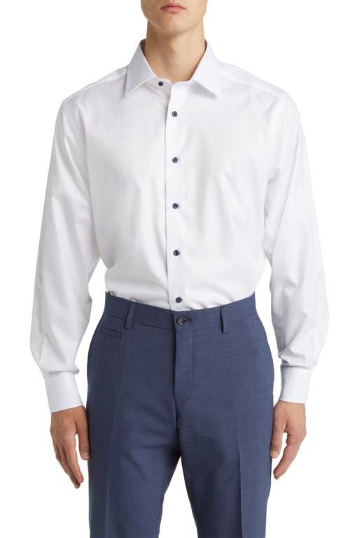 David Donahue Trim Fit Super Fine Twill Dress Shirt White at Nordstrom,