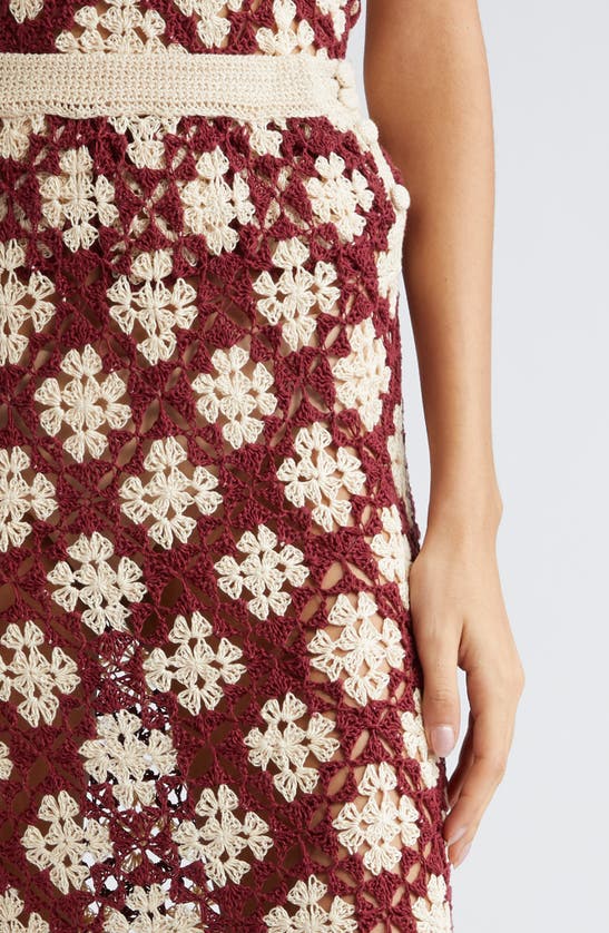 Shop Ulla Johnson Summer Cotton Crochet Maxi Skirt In Claret