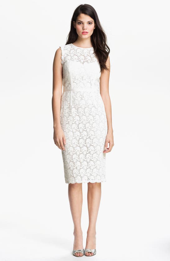 Shop Jill Jill Stuart Illusion Yoke Lace Sheath Dress In Ivory