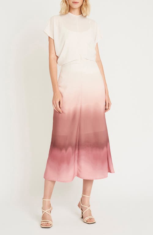 Luxely Haze Dip Dye Midi Dress In Cream/old Rose