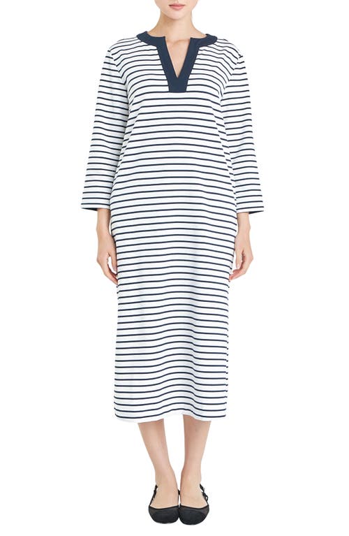 English Factory Stripe Cotton Jersey Shift Dress In White/navy