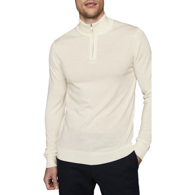 Reiss Blackhall Wool Quarter Zip Pullover, White