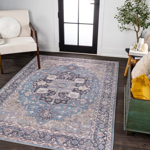 Shop Jonathan Y Maris Ornate Medallion Machine-washable Area Rug In Blue/cream