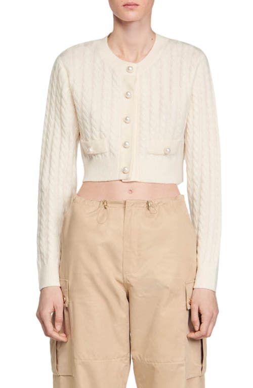 sandro Elina Cable Stitch Wool Blend Crop Cardigan Ecru at Nordstrom,