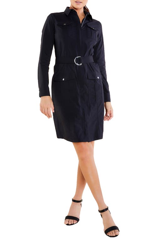ANATOMIE Tia Long Sleeve Belted Button-Up Dress in Black