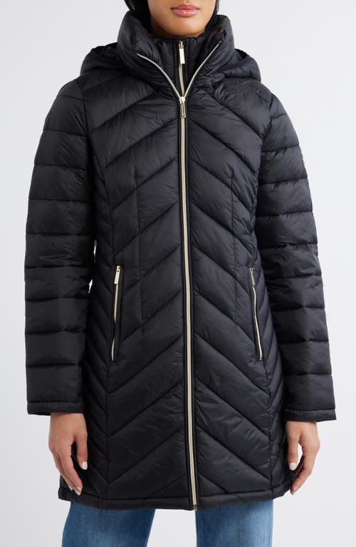 Michael Kors Chevron Quilted Parka with Bib Inset in Black 