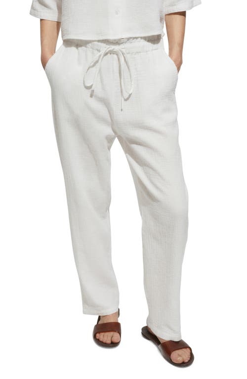 Shop Mango Cotton Gauze Drawstring Pants In Off White