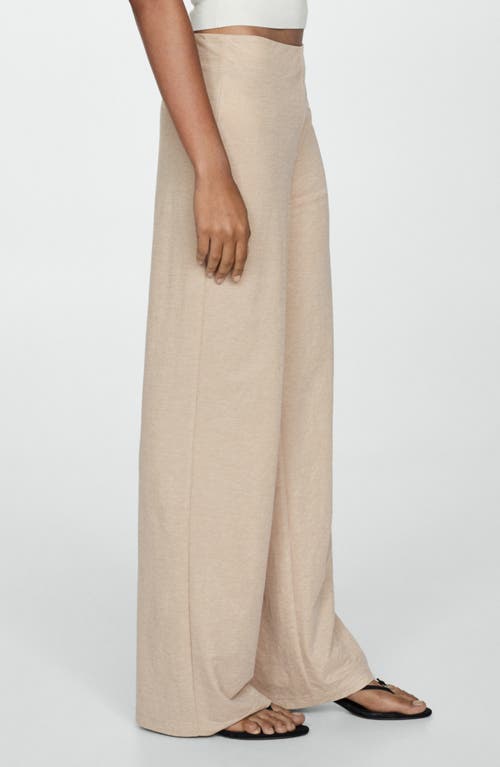 Mango Flowy Wide Leg Pants In Beige