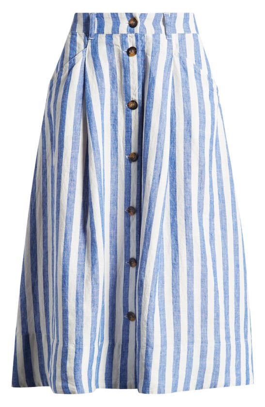 Shop Boden Petra Linen Midi Skirt In Cobalt Woven Stripe