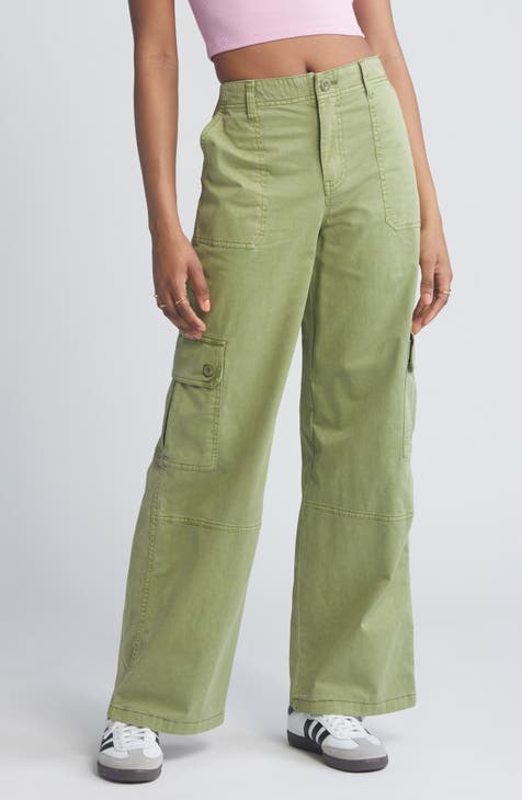 Wide-leg Twill Pants - Green - Ladies
