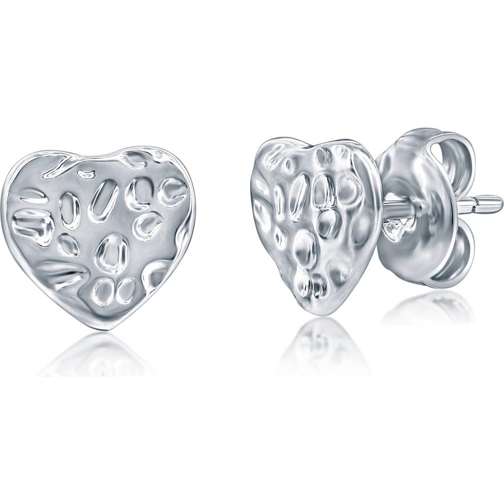 Donatello Gian Textured Heart Stud Earrings In Silver