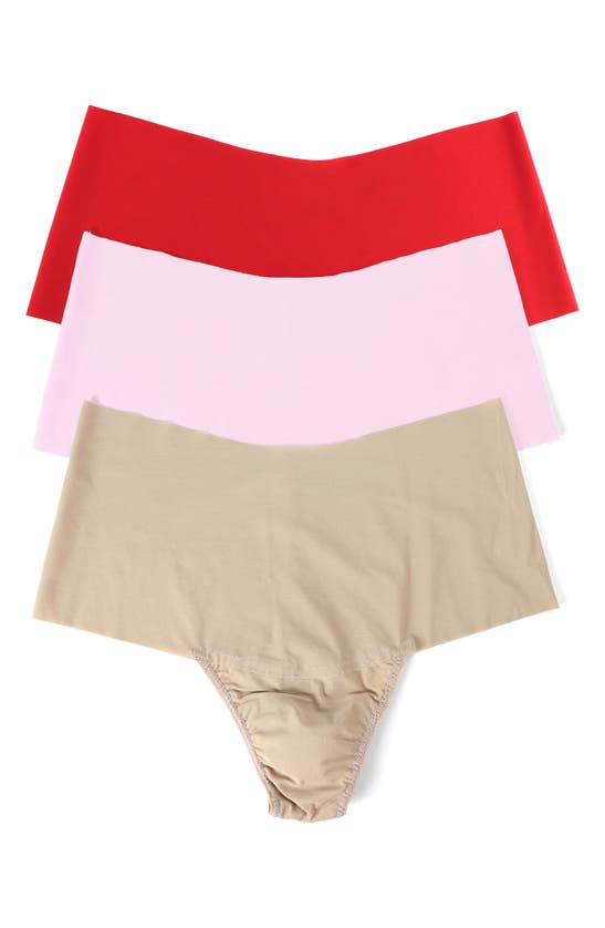 Hanky Panky Breathe Assorted 3-pack High Waist Thongs In Cherryade Bliss Taupe