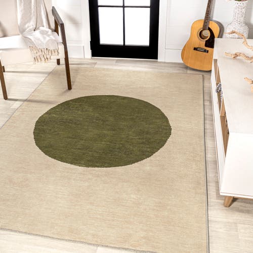 Jonathan Y Cirkel Minimalist Geometric Dot Machine-washable Area Rug In Cream/green