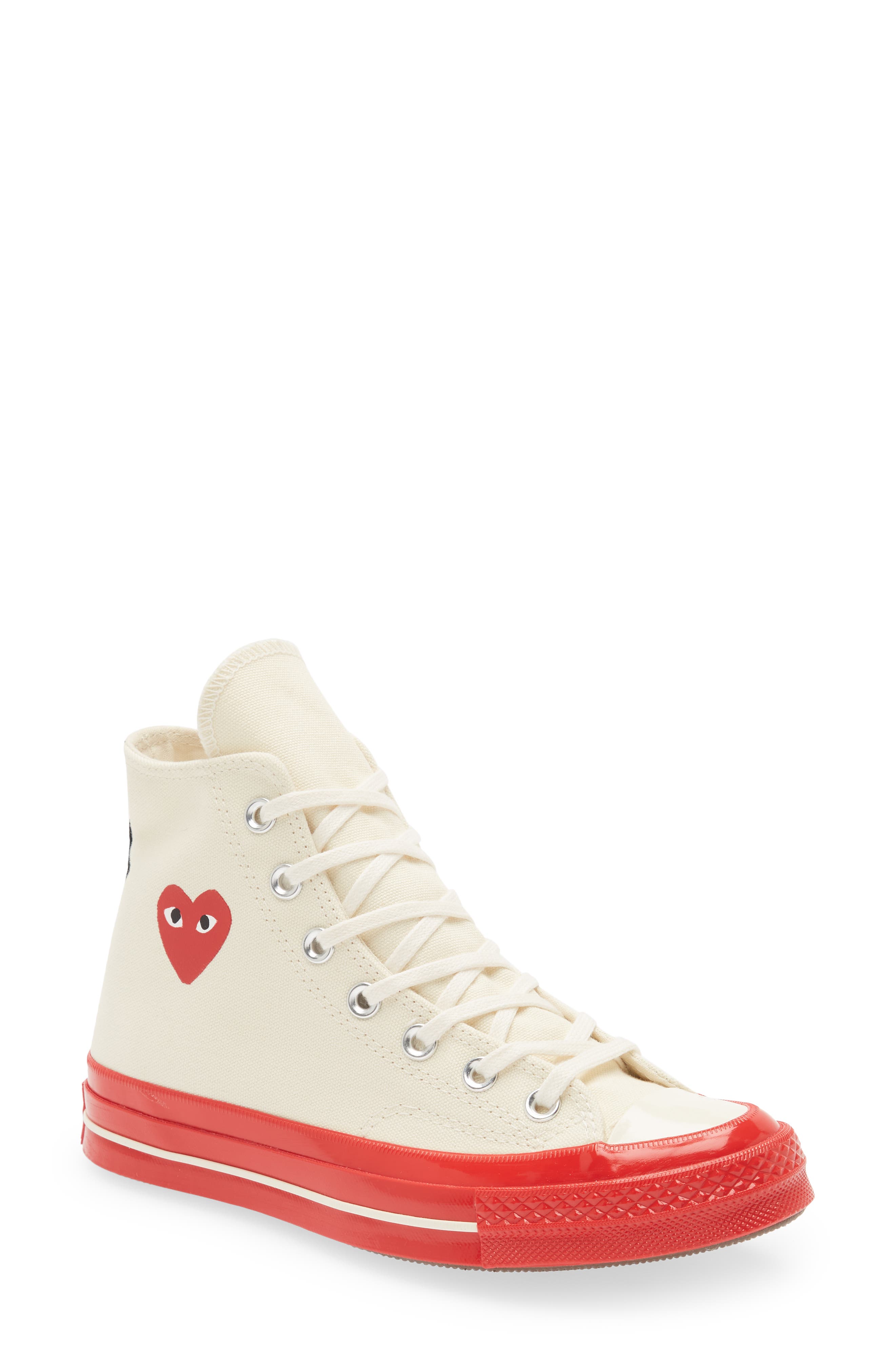 white converse high tops with red heart