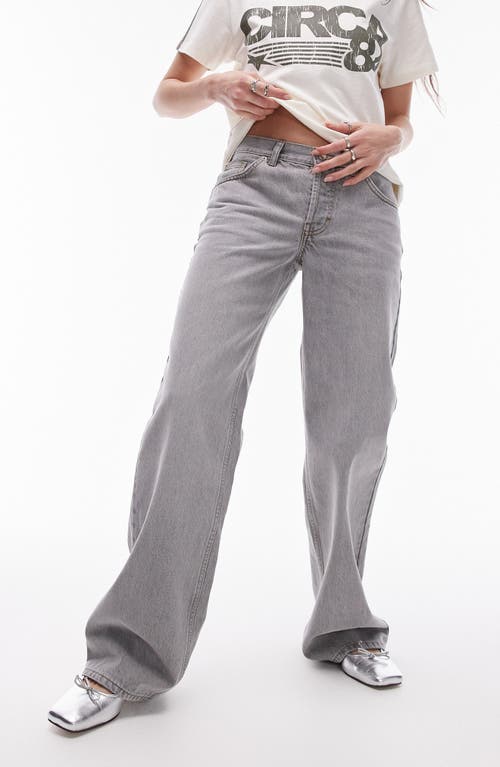Topshop Ember Low Rise Wide Leg Jeans Light Grey at Nordstrom,