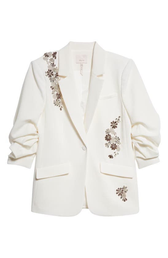 Shop Cinq À Sept Kylie Crystal Daisy Detail Jacket In Ivory/ Smoke