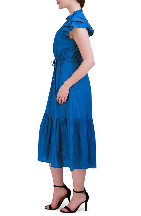 Shop Julia Jordan Ruffle Sleeve Midi Dress In Blue