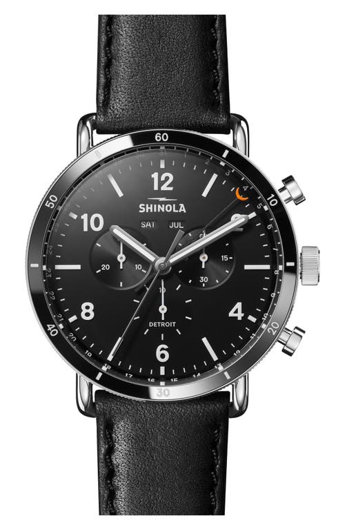 Shop Shinola Canfield Sport Chronograph Leather Strap Watch, 45mm In Black/silver