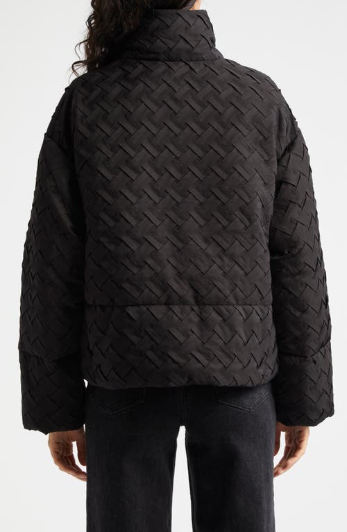 Emporio Armani Basket-weave High-neck Jacket In Solid Black