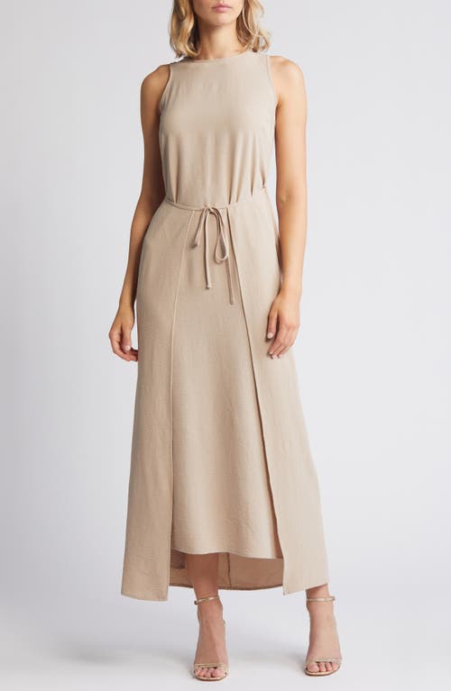 Tie Front Faux Wrap Dress in Taupe